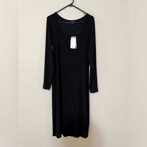 Universal Standard Foundation black ribbed long sleeve square midi dress NEW 12 - Picture 1 of 11